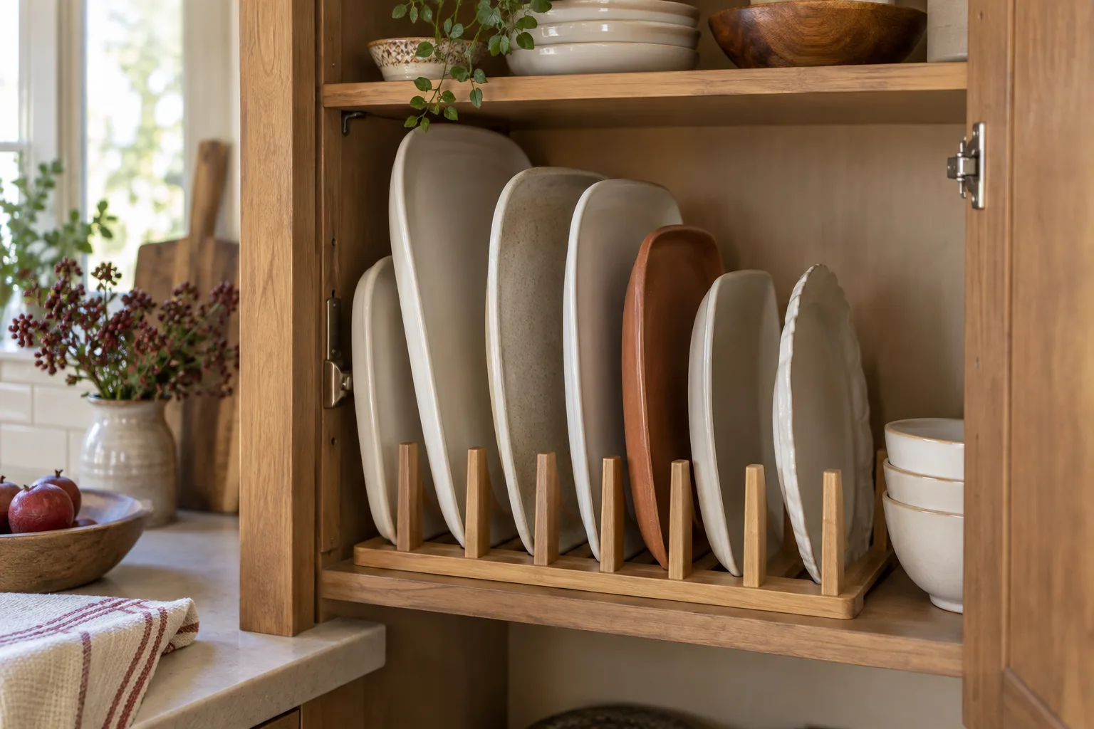 Platters held upright in a cabinet rack