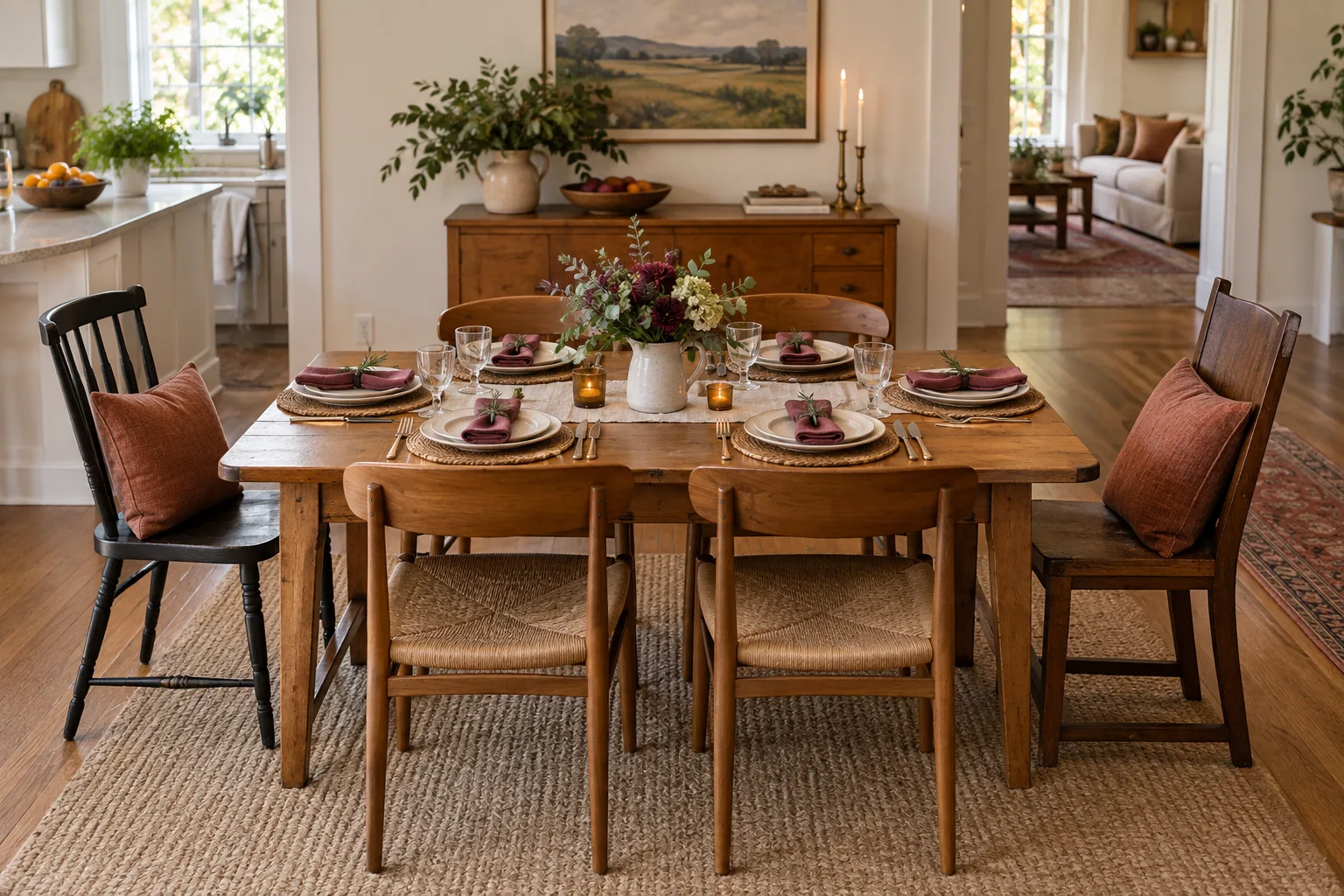 Compact table with six places and a clear walkway